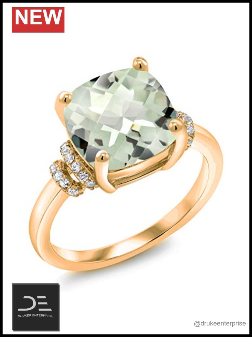 18K Yellow Gold Plated Silver Gemstone Ring for Women Size 5-9 Cushion Cut 10MM